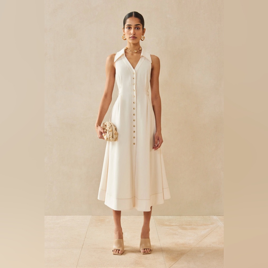 Nwt Cult Gaia Bella Tie-Detailed Twill Midi Shirt Dress In White